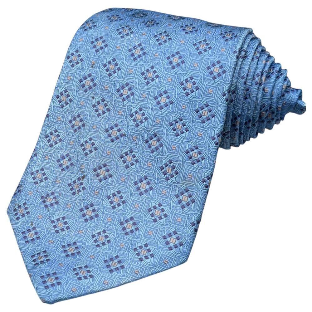 Robert Talbott Best of Class Tie Mens 57.5"x4" Blue Silk‎ Geometric Jacquard USA